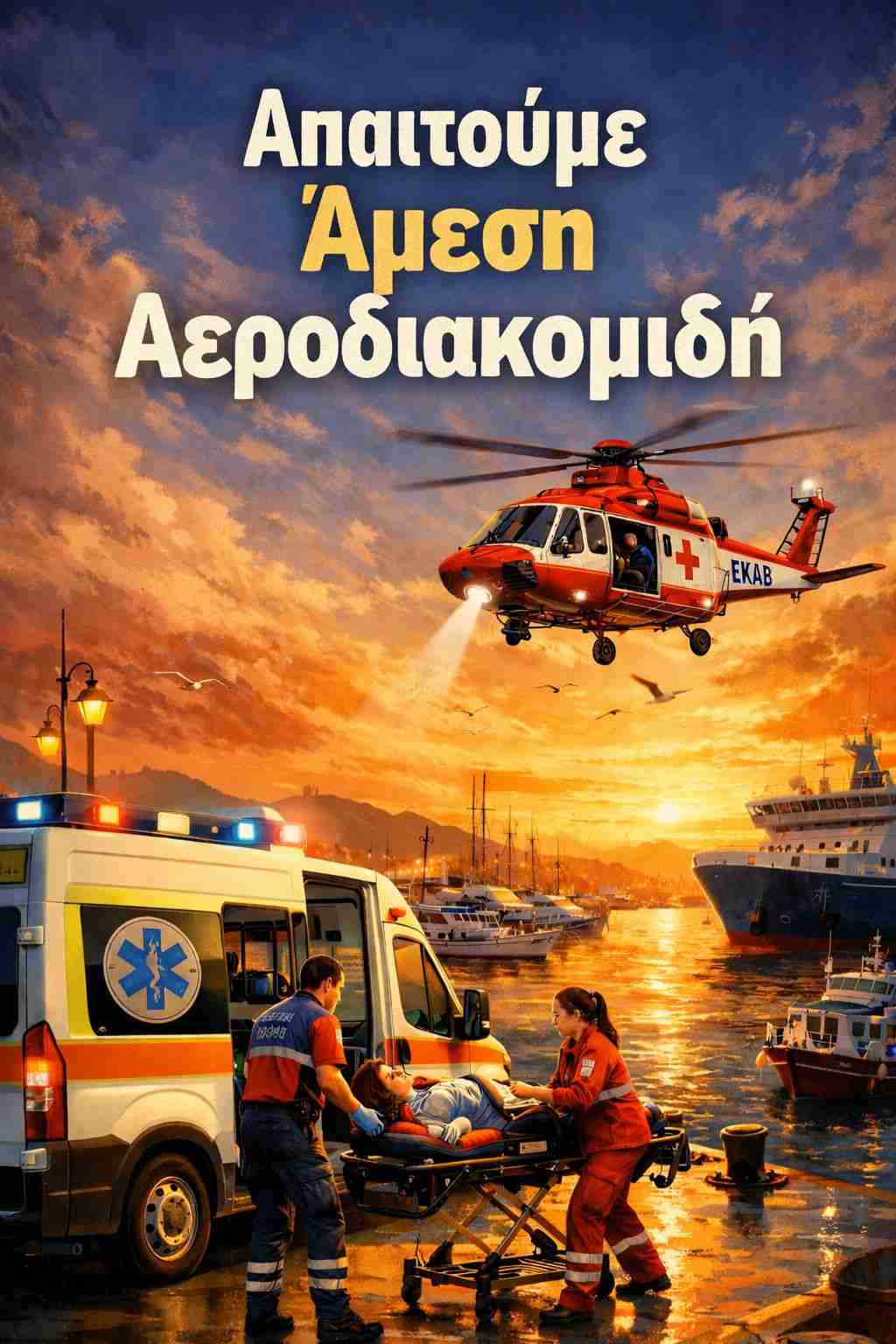 Ελικόπτερο διάσωσης και ασθενοφόρο