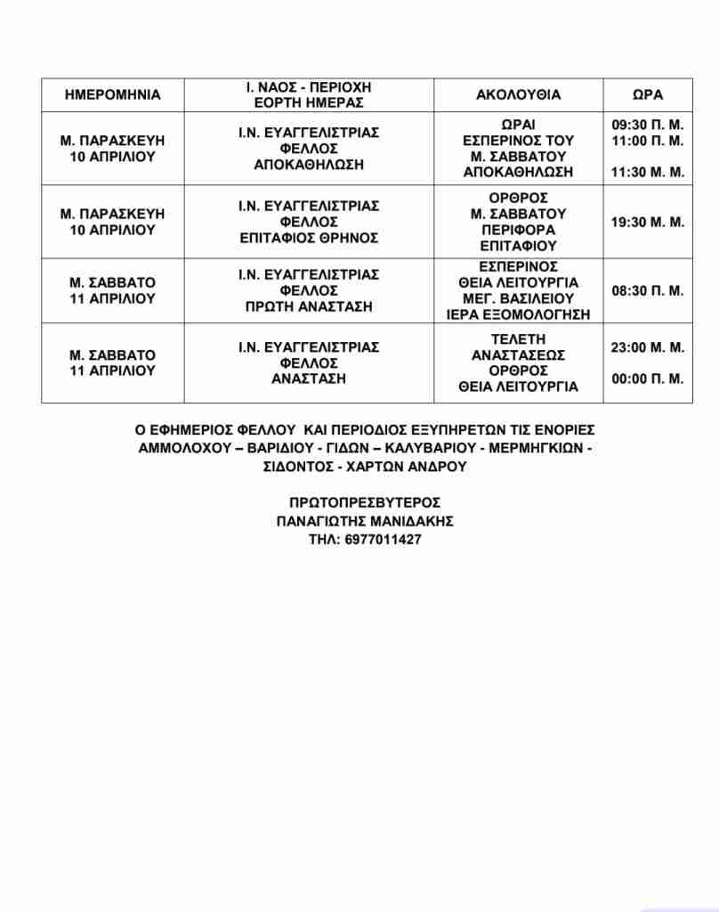 Πρόγραμμα Ιερών Ακολουθιών Μεγάλης Εβδομάδας 2026